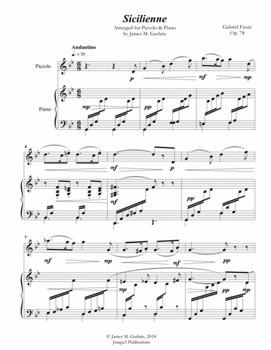 Fauré: Sicilienne for Piccolo & Piano image number null
