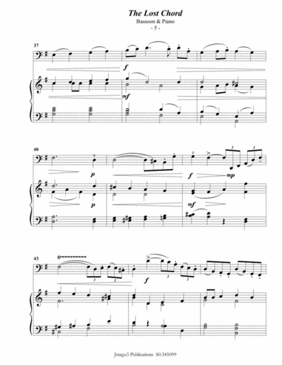 Sullivan: The Lost Chord for Bassoon & Piano Woodwind Duet scores gallery preview page 5