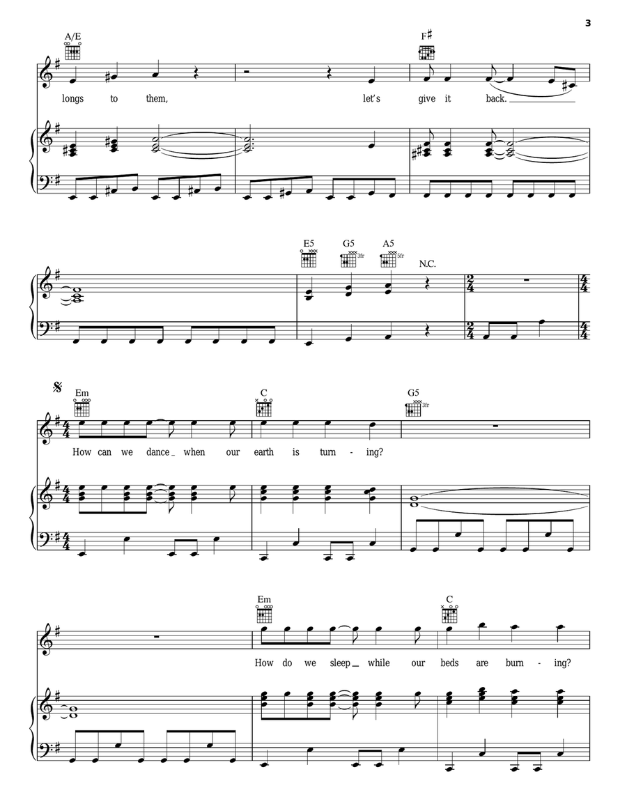 Beds Are Burning Piano, Vocal, Guitar scores gallery preview page 3