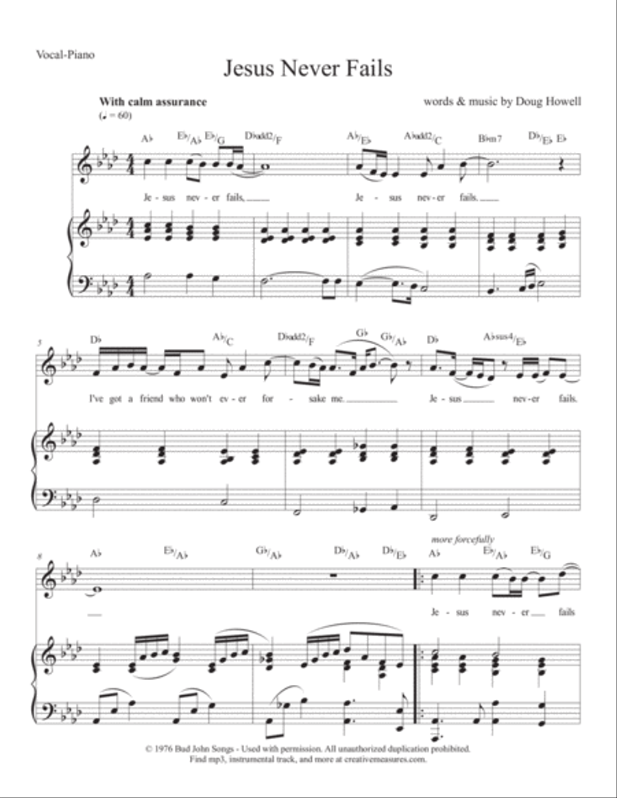 Jesus Never Fails (A-flat) Voice scores gallery preview page 1