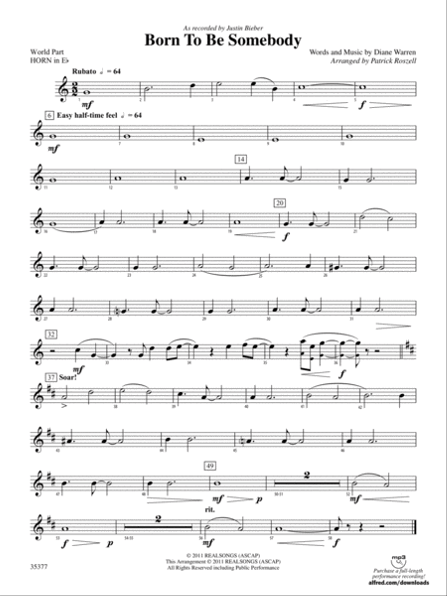 Born to be Somebody: (World Part) 1st Horn in E-flat Concert Band scores gallery preview page 1