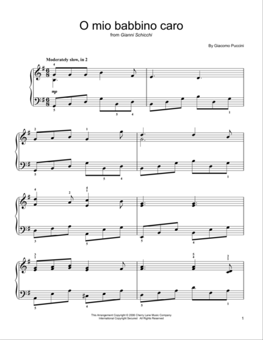 O Mio Babbino Caro Easy Piano scores gallery preview page 1