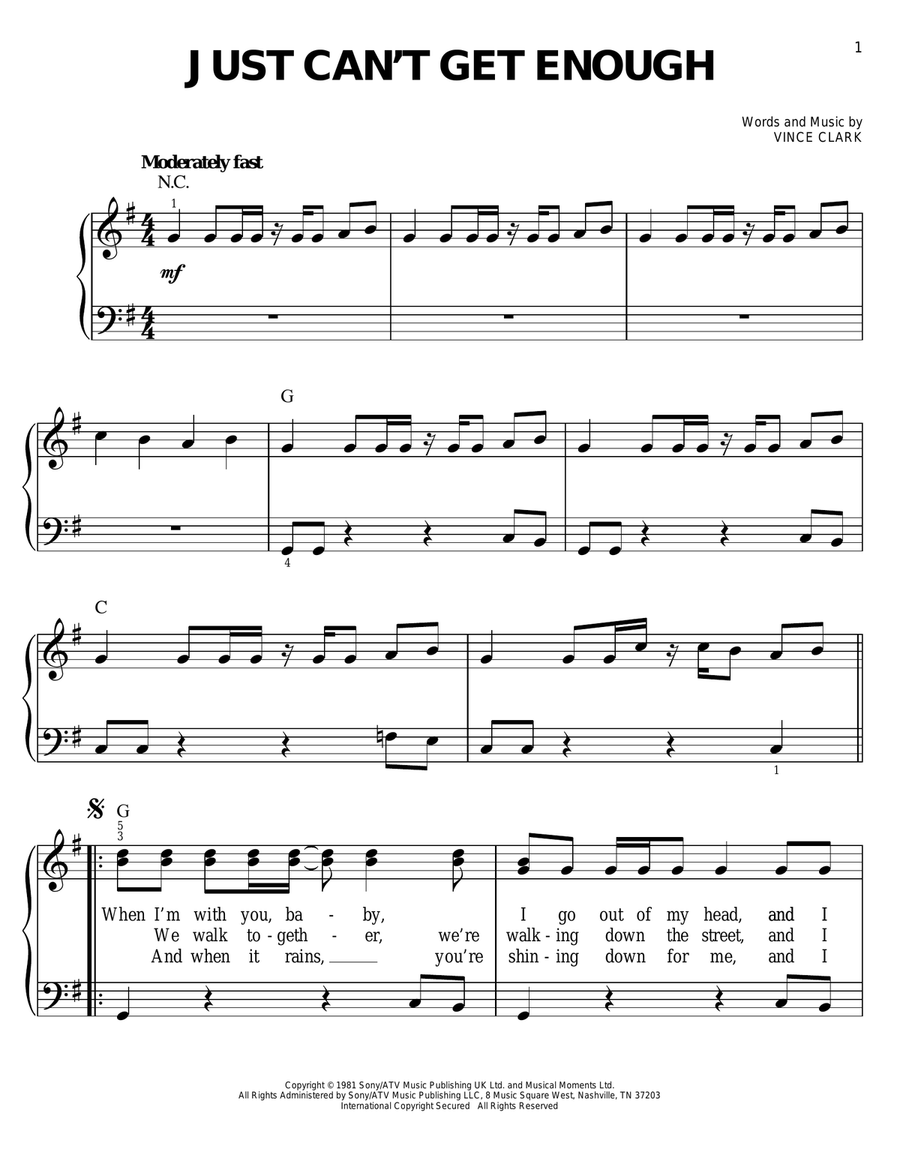 Just Can't Get Enough Easy Piano scores gallery preview page 1