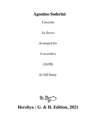 Book cover for Canzona no.4 "La Secca" (Arrangement for 4 recorders)