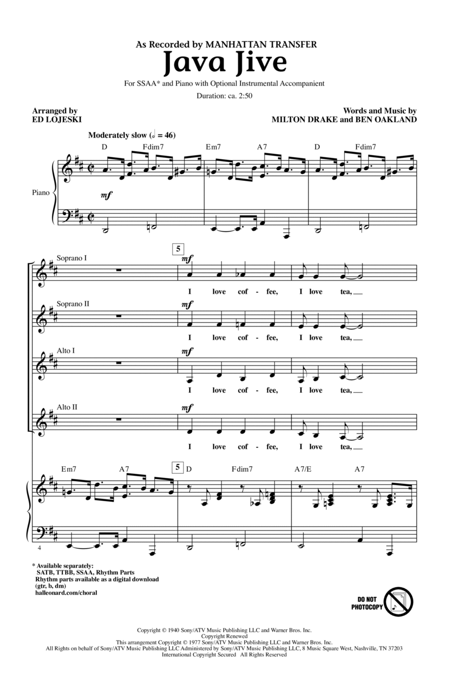 Java Jive (arr. Ed Lojeski) SSA scores gallery preview page 1