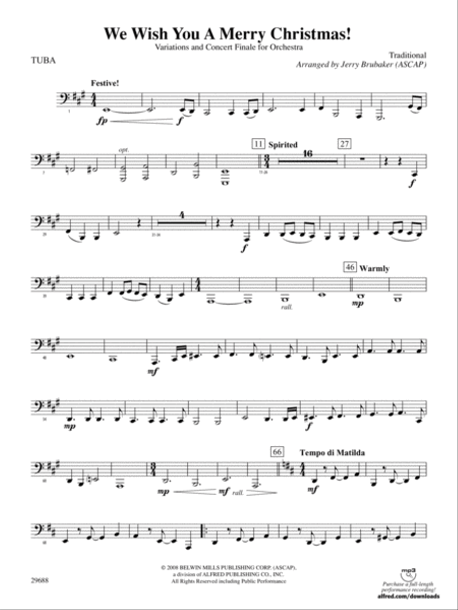 We Wish You a Merry Christmas: Tuba Full Orchestra scores gallery preview page 1
