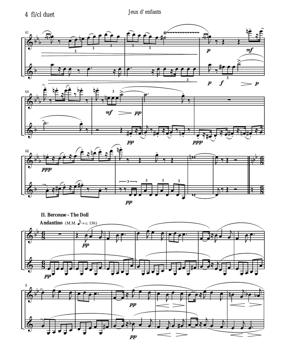 Bizet - Children's Games for Flute and Clarinet Duet Woodwind Duet scores gallery preview page 4