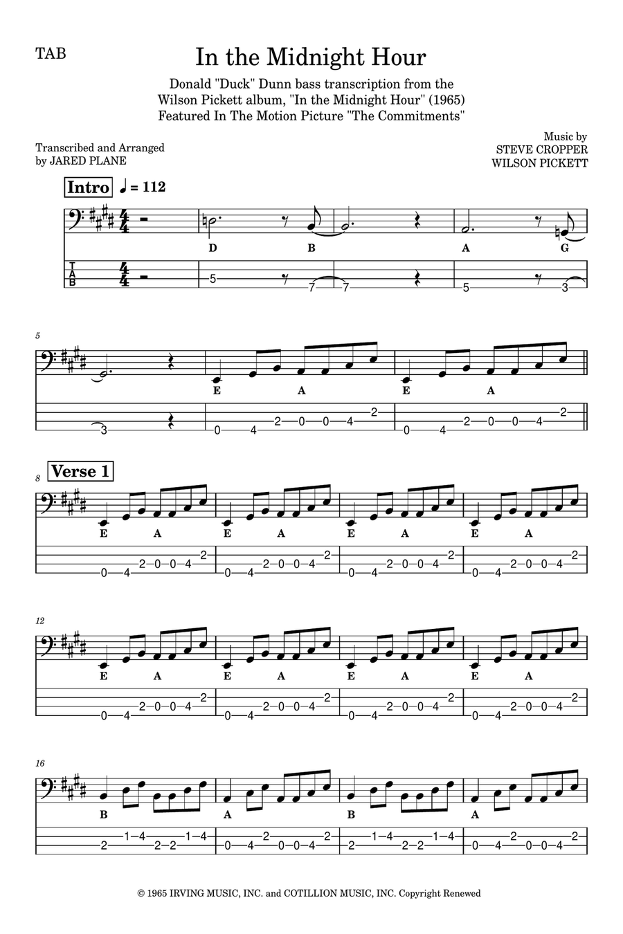 In The Midnight Hour Bass Guitar Tablature scores gallery preview page 1