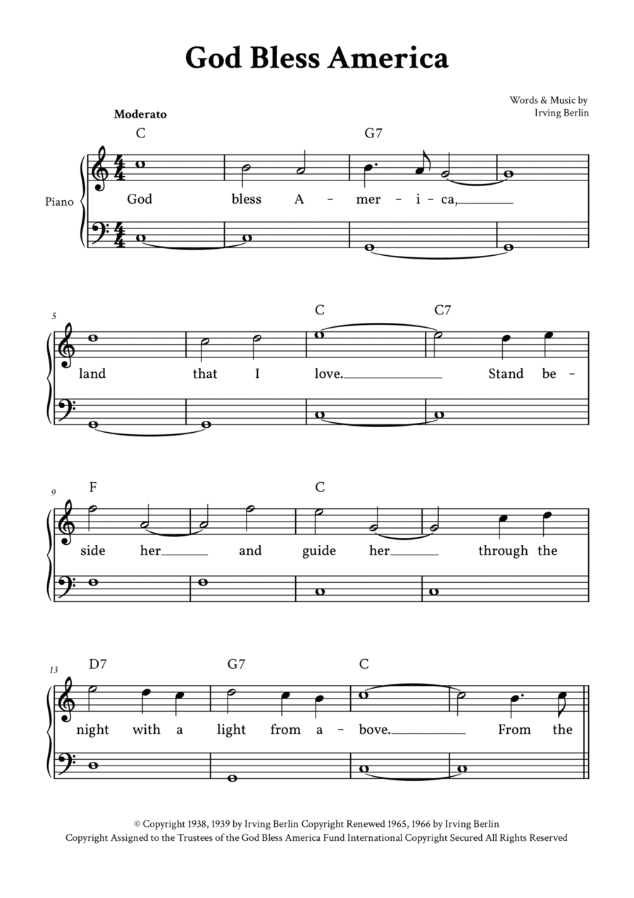 God Bless America ® Piano, Vocal, Guitar scores gallery preview page 1