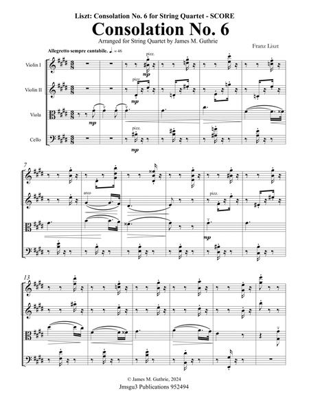 Liszt: Consolation No. 6 for String Quartet image number null