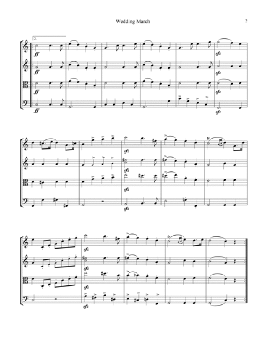 Wedding March for string quartet (C Major) String Quartet scores gallery preview page 3