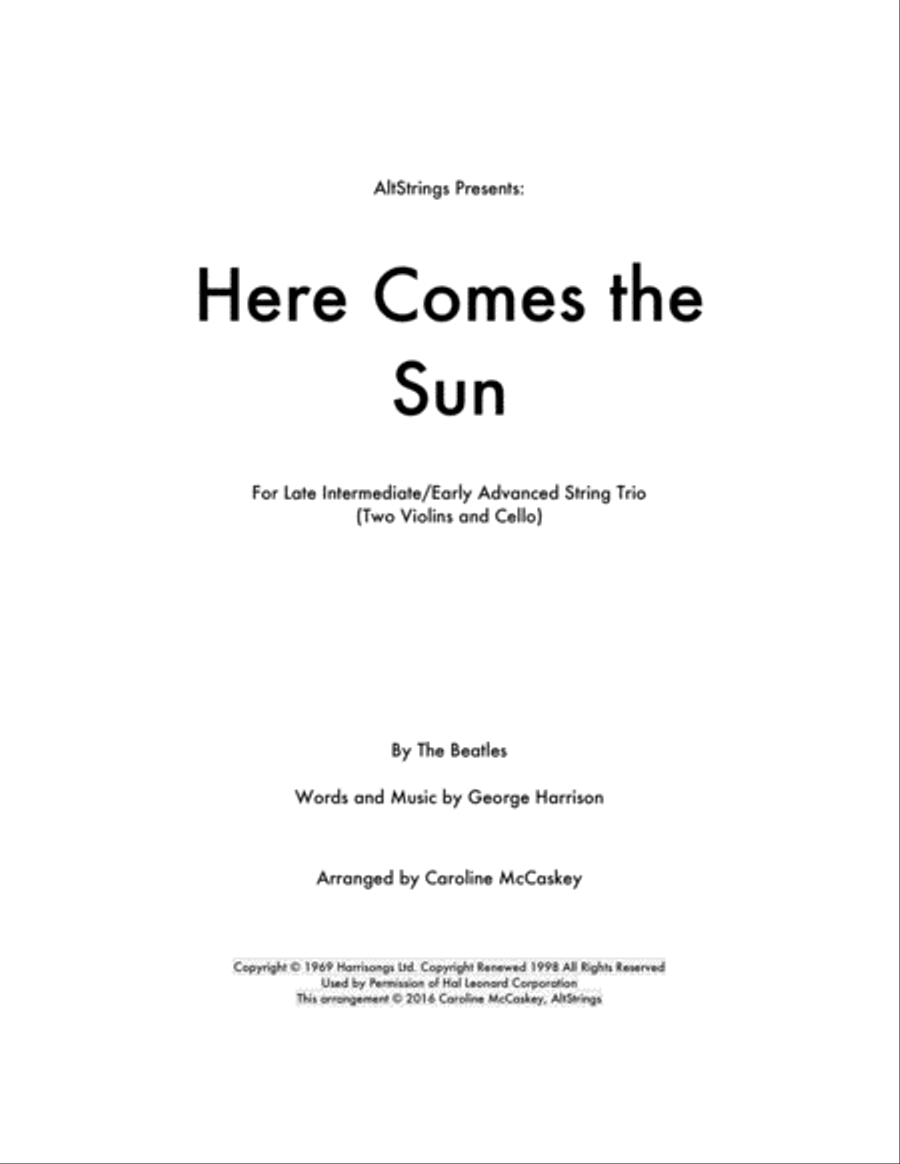 Here Comes The Sun Here Comes The Sun String Trio scores gallery preview page 1