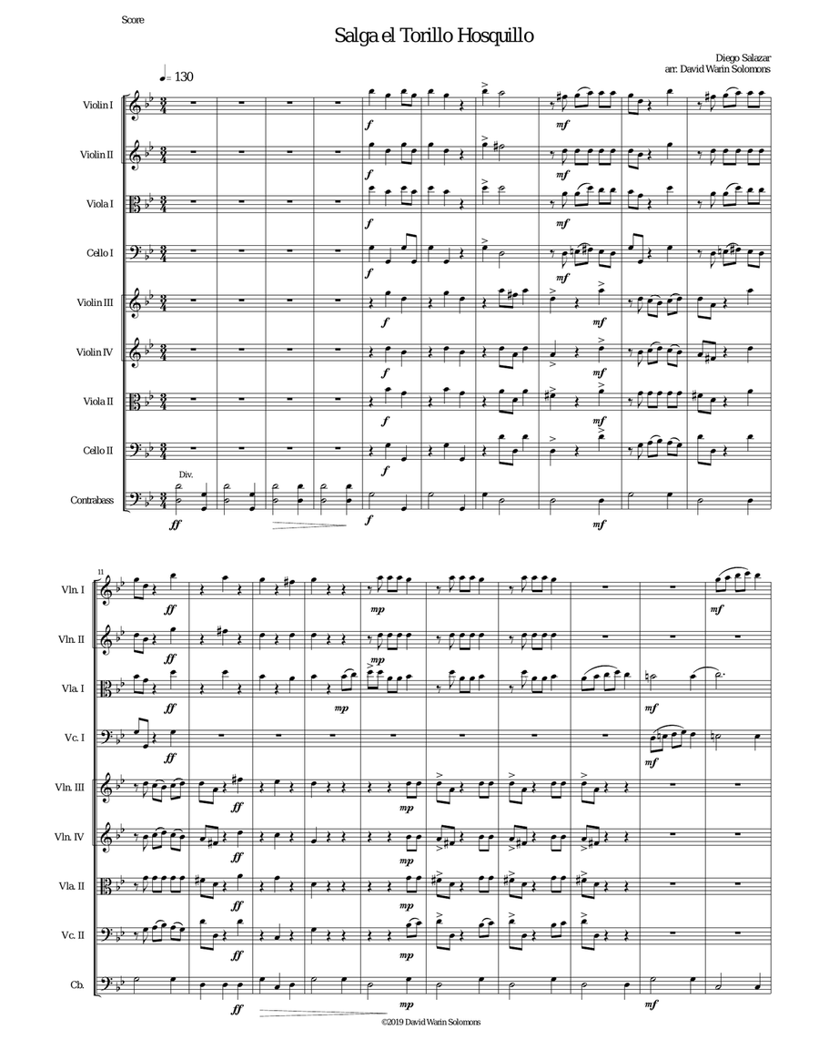 Salga el torillo hosquillo (Let the little wild bull out) arranged for string orchestra String Orchestra scores gallery preview page 1