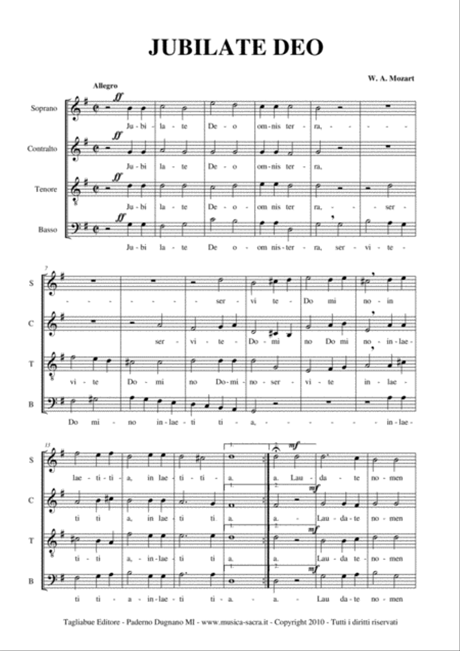 JUBILATE DEO - For SATB Choir - W.A. Mozart 4-Part scores gallery preview page 2