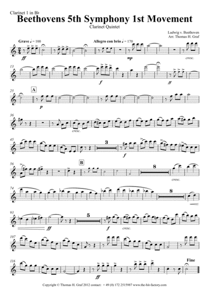 Beethovens 5th Symphony - 1st Movement - Clarinet Quintet