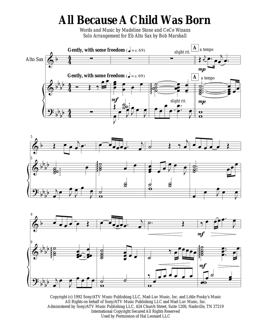 All Because A Child Was Born Alto Saxophone scores gallery preview page 2