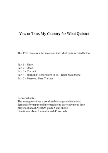 Vow to Thee, My Country (Wind Quintet) image number null
