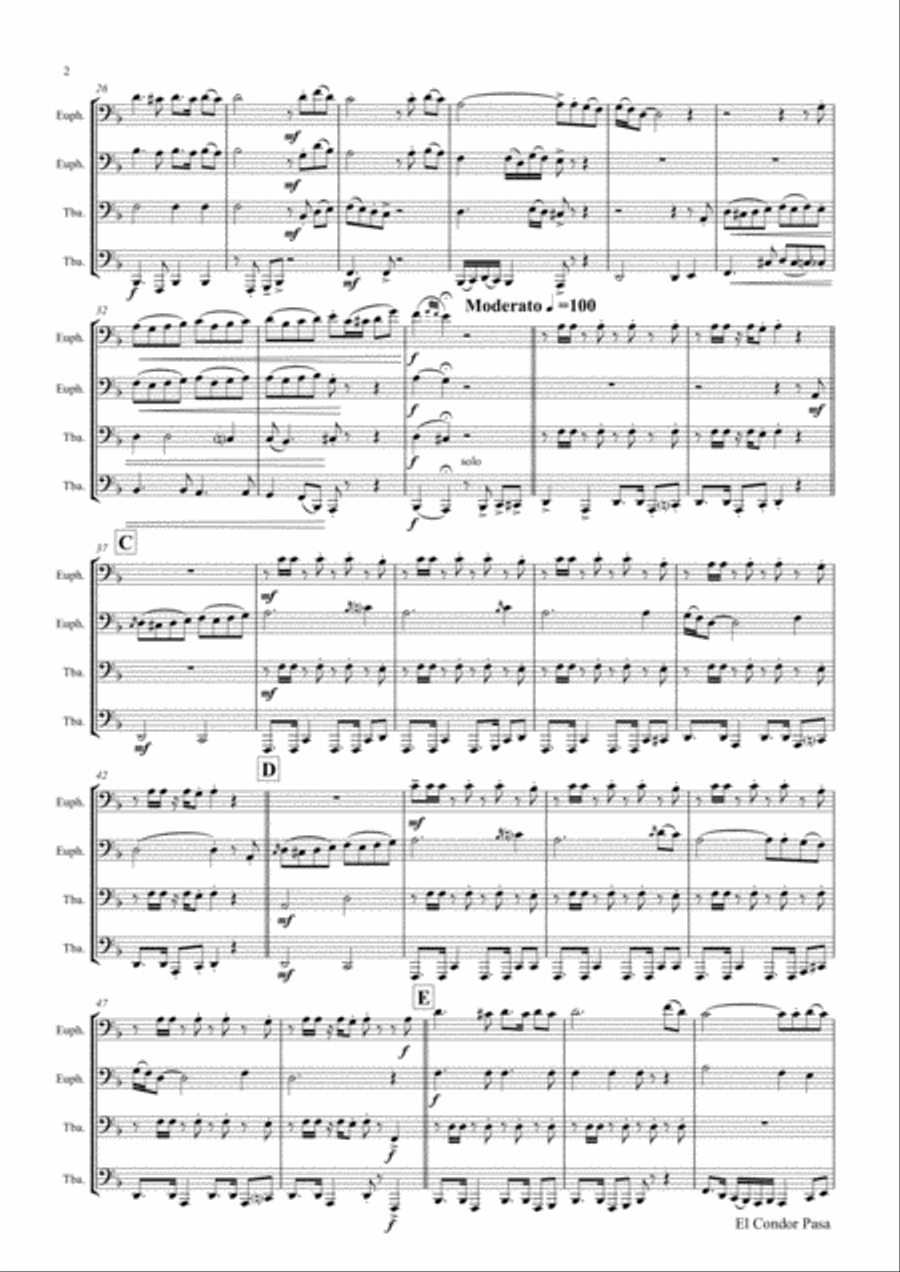 El Condor pasa - Peruvian Folk Song - Low Brass Quartet/Tuba Quartet Brass Quartet scores gallery preview page 2