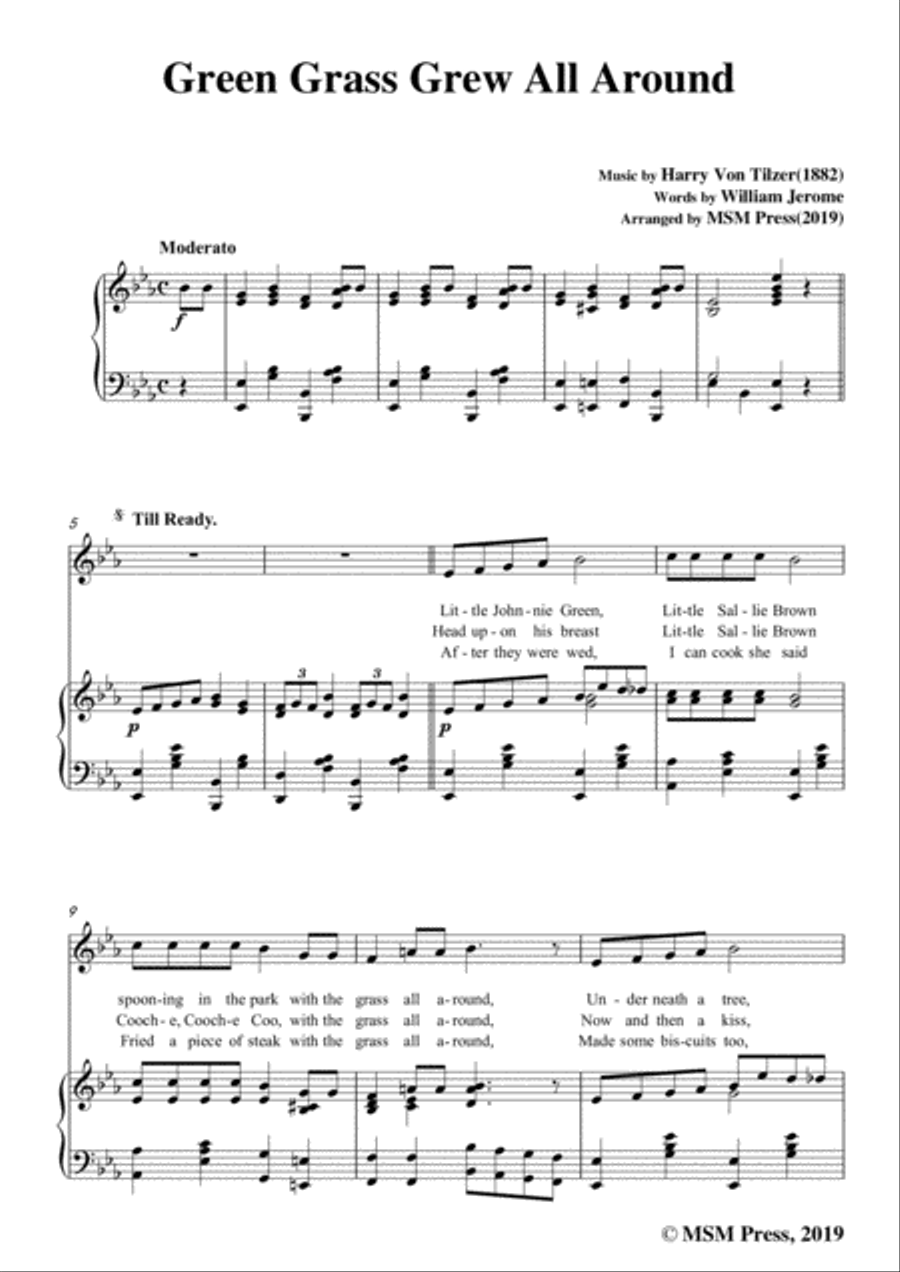Harry Von Tilzer-Green Grass Grew All Around,in E flat Major,for Voice and Piano Voice Solo scores gallery preview page 3