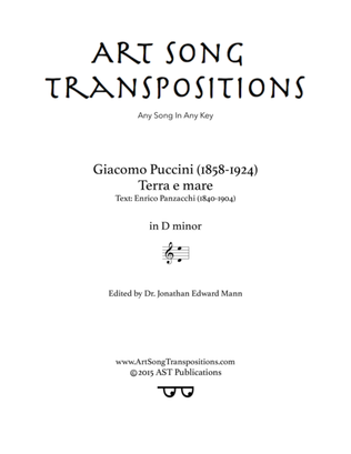 Book cover for PUCCINI: Terra e mare (transposed to D minor)