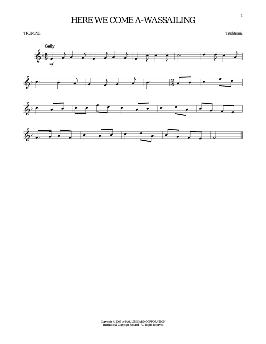 Here We Come A-Wassailing Trumpet Solo scores gallery preview page 1