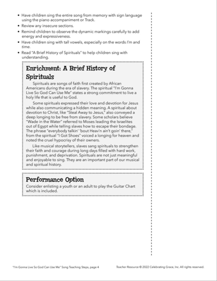 I'm Gonna Live So God Can Use Me (Teacher Resource) Unison Choir scores gallery preview page 4