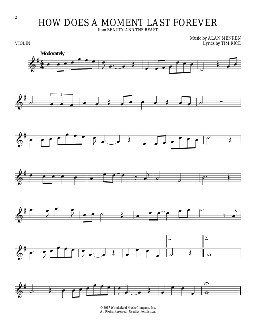 How Does A Moment Last Forever (from Beauty And The Beast) Violin Solo scores gallery preview page 1