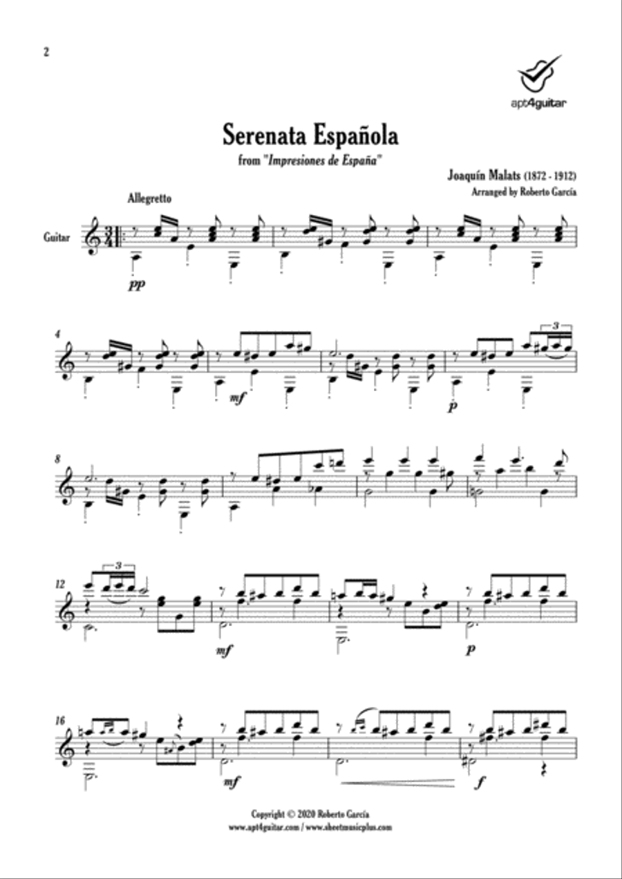 Serenata Española Classical Guitar scores gallery preview page 2