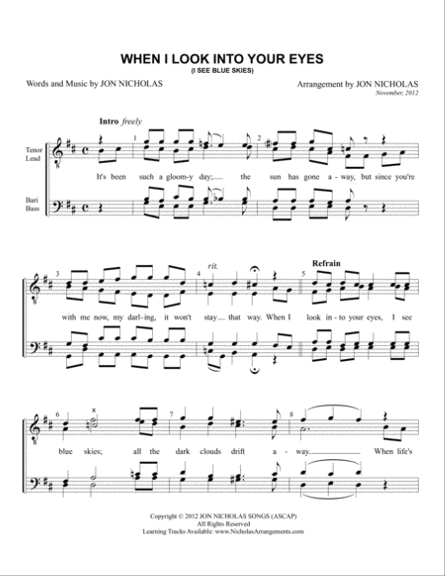 When I Look Into Your Eyes (I See Blue Skies) TTBB scores gallery preview page 1