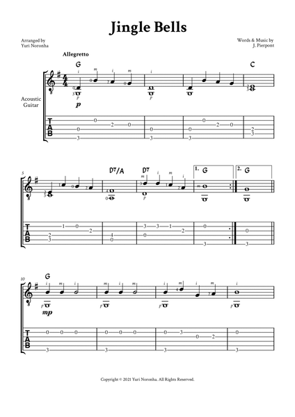 Jingle Bells - Fingerstyle for Acoustic Guitar (Very Easy - Guitar Christmas - TAB) image number null