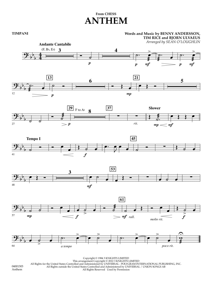 Anthem (from Chess) - Timpani Concert Band scores gallery preview page 1