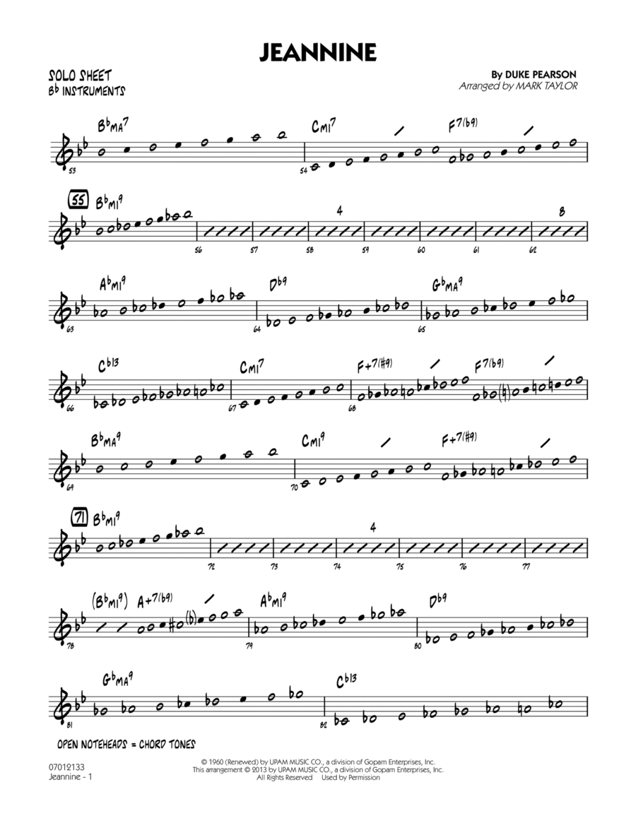 Jeannine - Bb Solo Sheet Jazz Ensemble scores gallery preview page 1