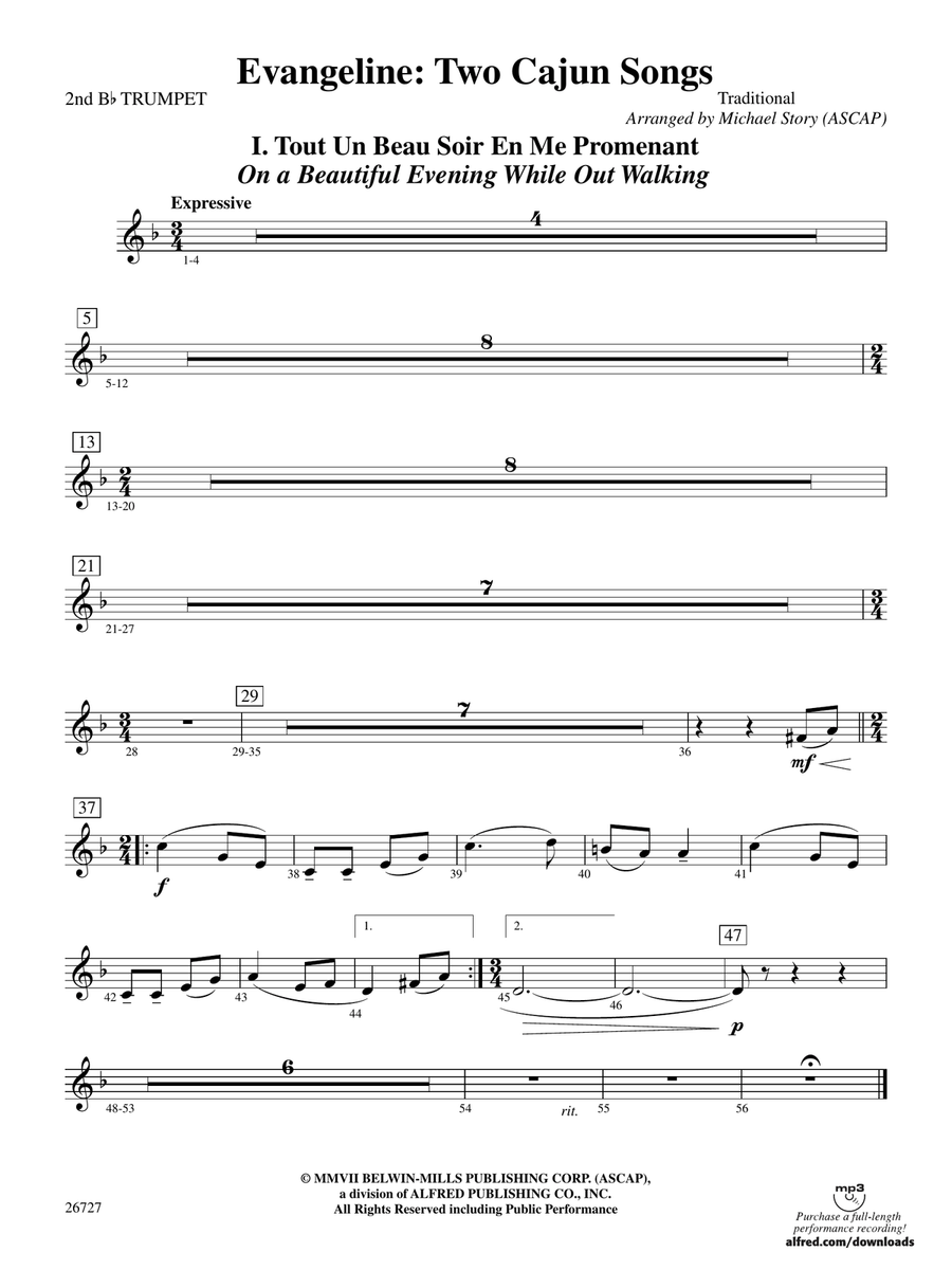 Evangeline: Two Cajun Songs: 2nd B-flat Trumpet
