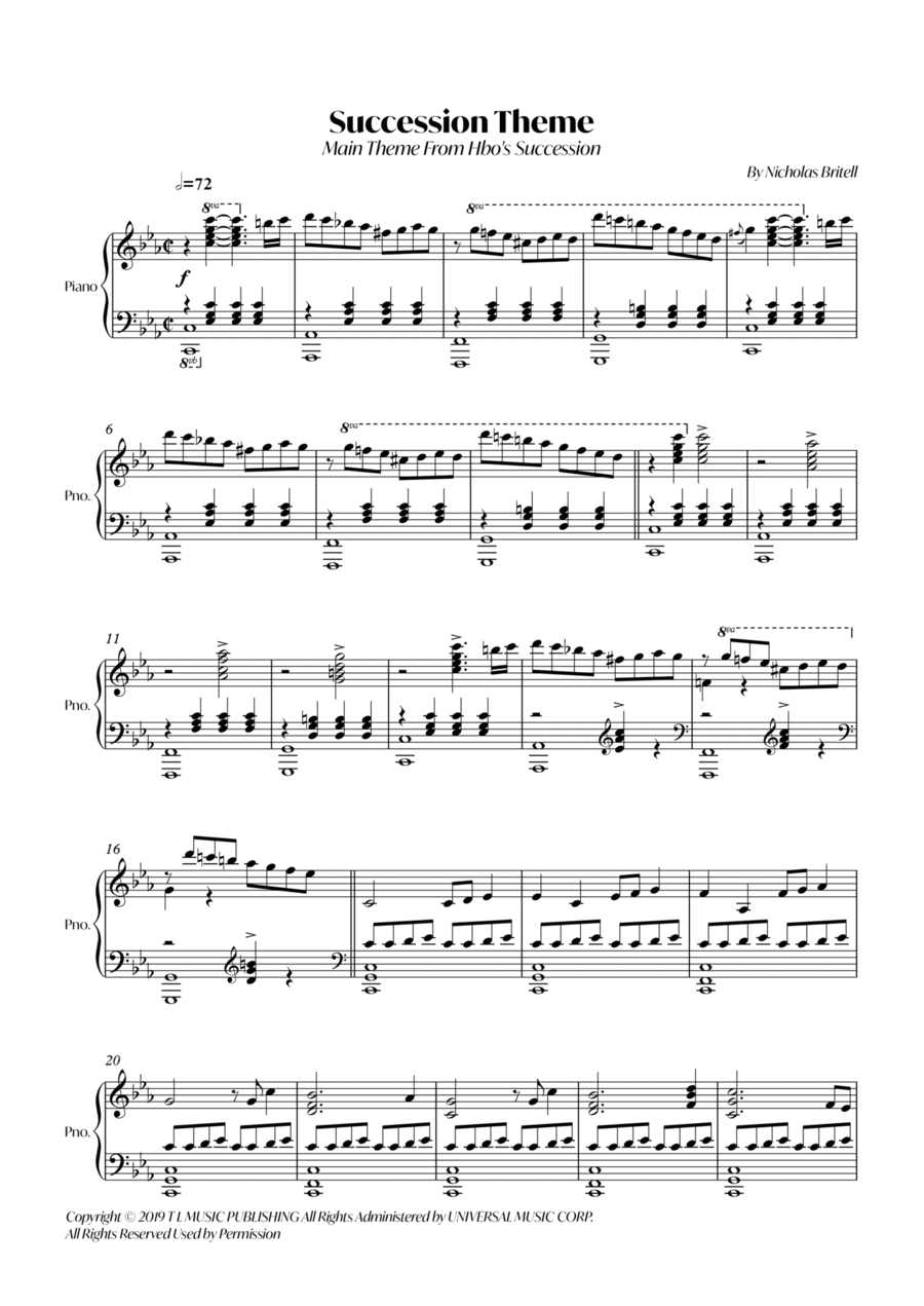 Succession Theme Piano Solo scores gallery preview page 1