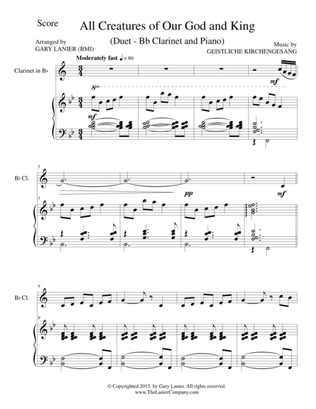 ALL CREATURES OF OUR GOD AND KING (Duet – Bb Clarinetand Piano/Score and Parts)