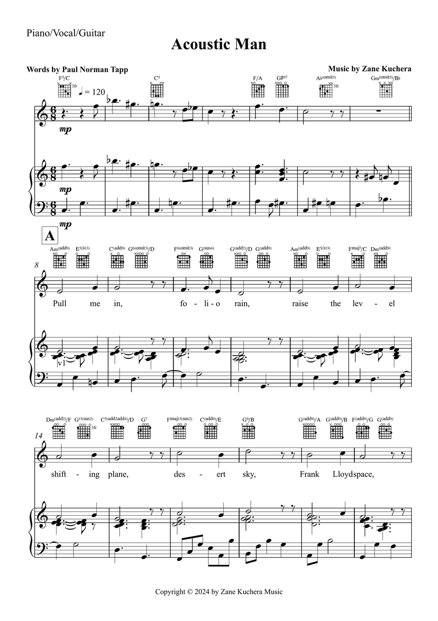 Acoustic Man Piano, Vocal, Guitar scores gallery preview page 1