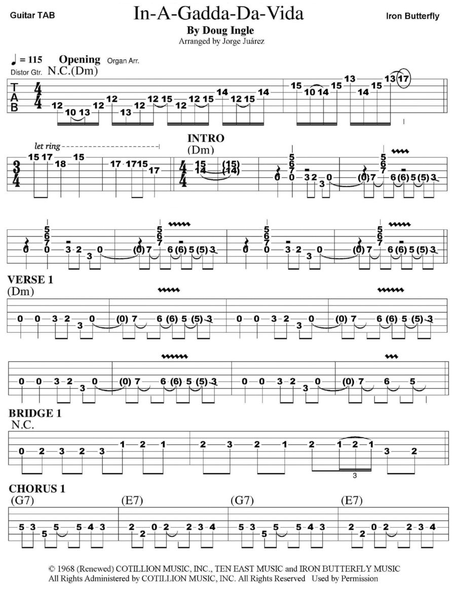 In-a-gadda-da-vida Guitar Tablature scores gallery preview page 1