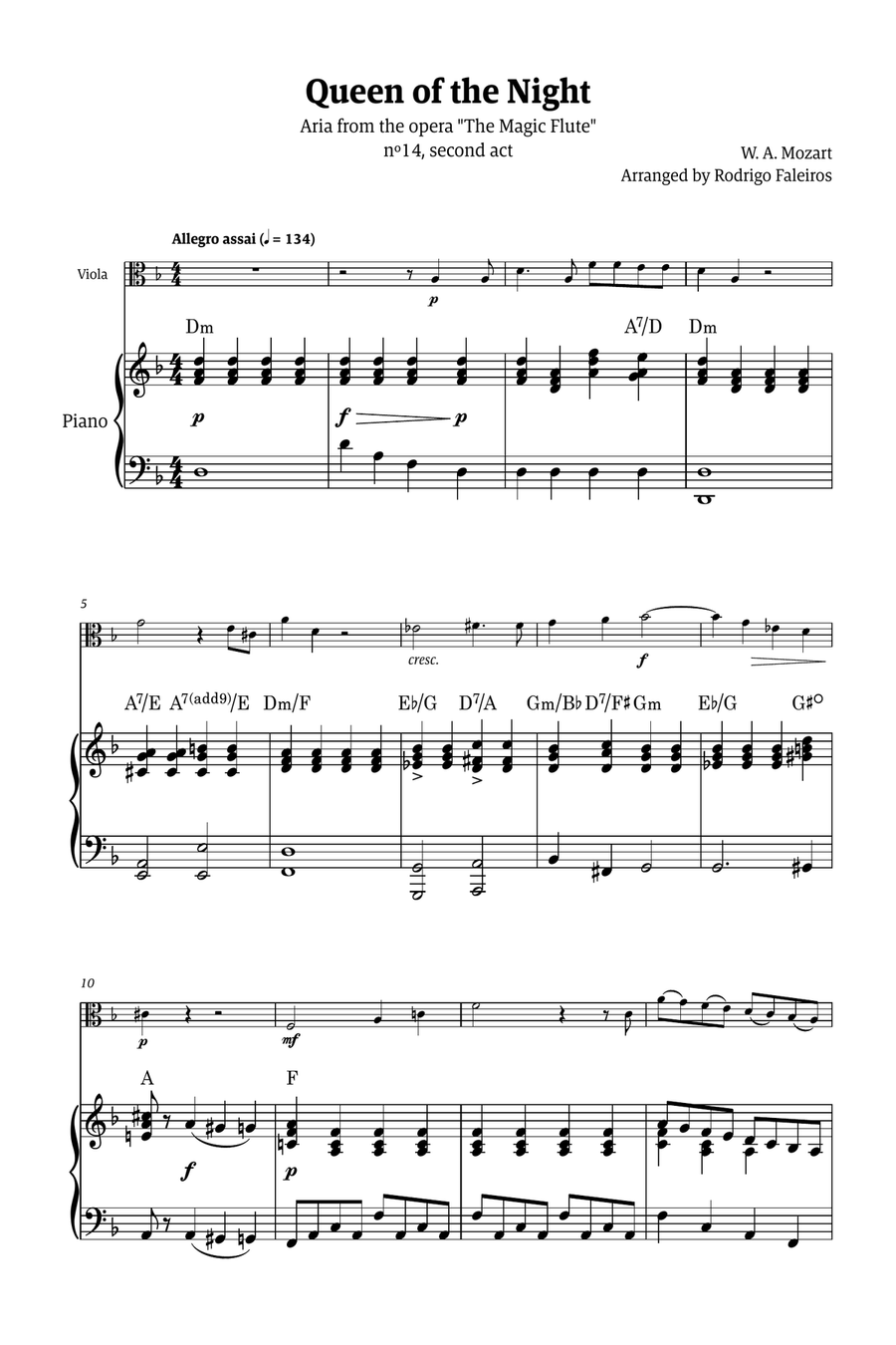 Queen of the Night - for solo viola (with piano and chords) Chamber Music scores gallery preview page 1