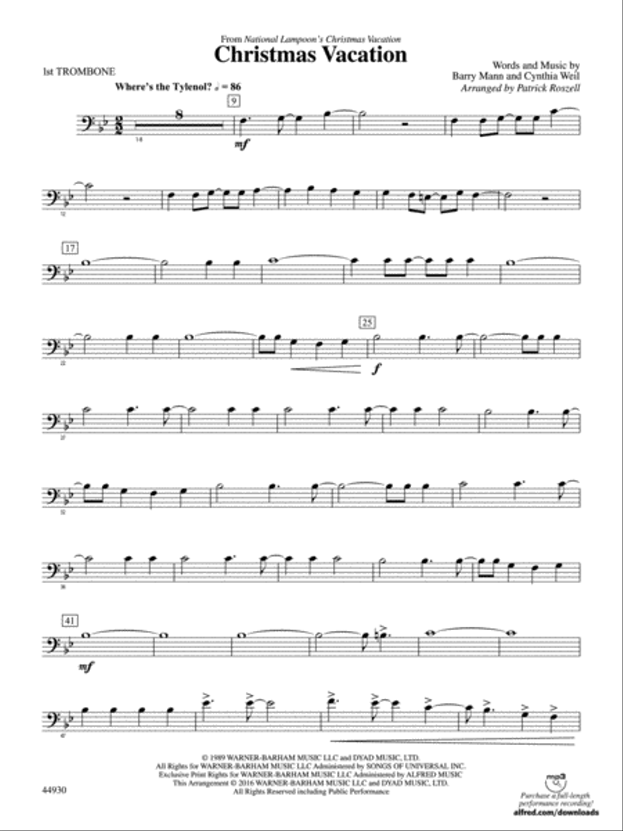 Christmas Vacation: 1st Trombone Concert Band scores gallery preview page 1