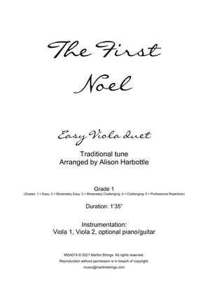 The First Noel - Christmas Carol, easy viola duet