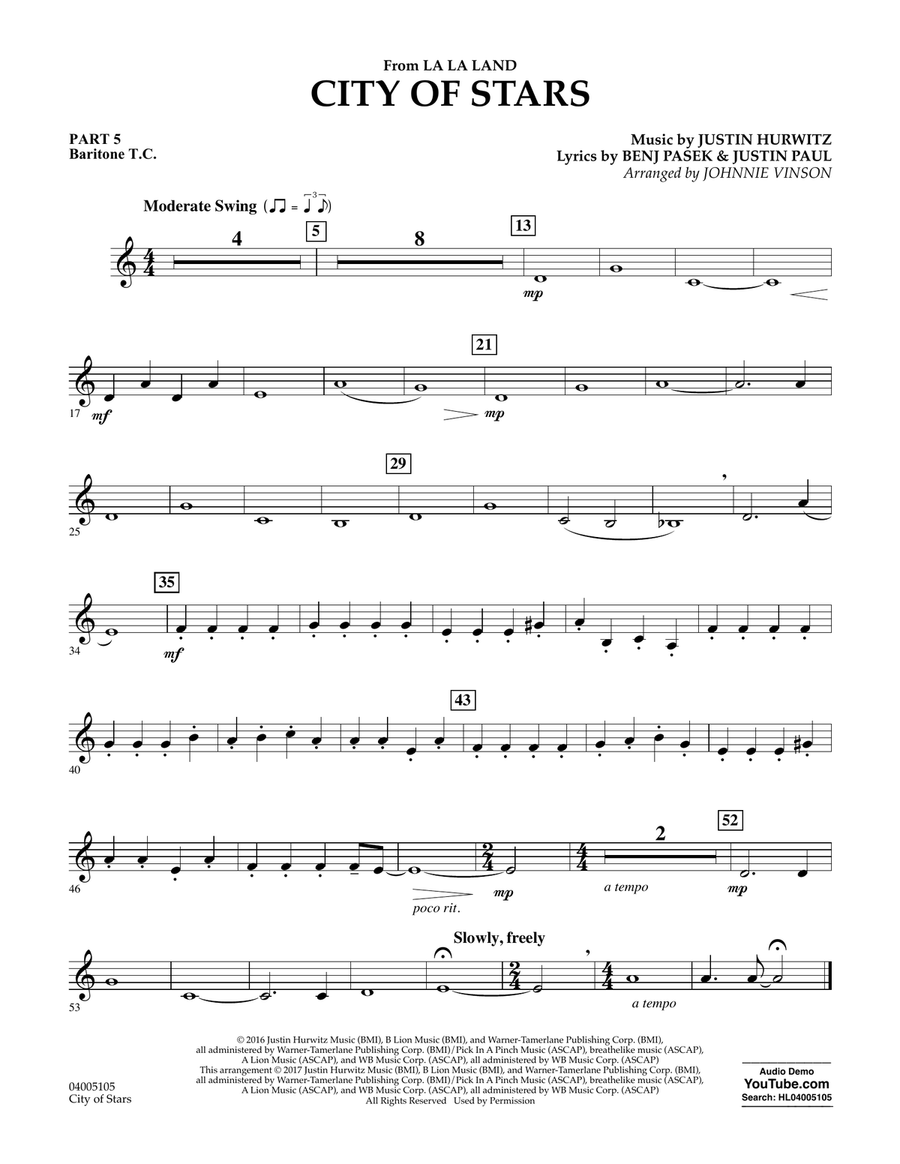 City of Stars (from La La Land) - Pt.5 - Baritone T.C. Concert Band scores gallery preview page 1