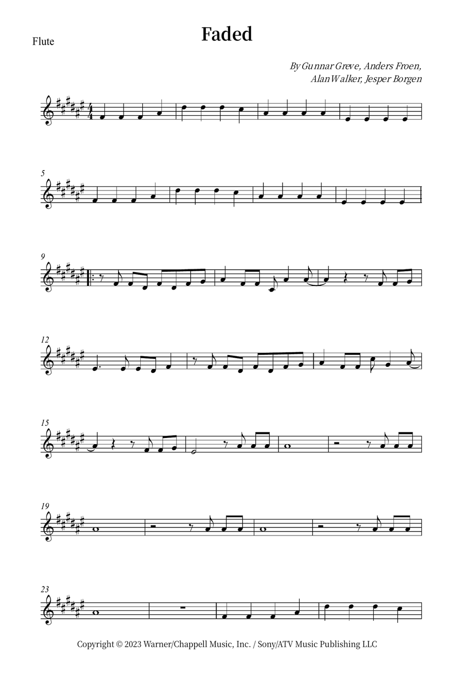 Faded Flute Solo scores gallery preview page 1