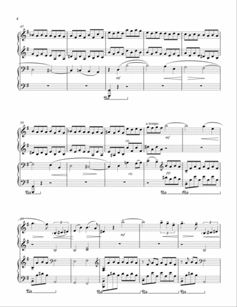 Elegie by Rachmaninoff, arranged for 4 hands and transposed by T.Heeb Piano scores gallery preview page 4