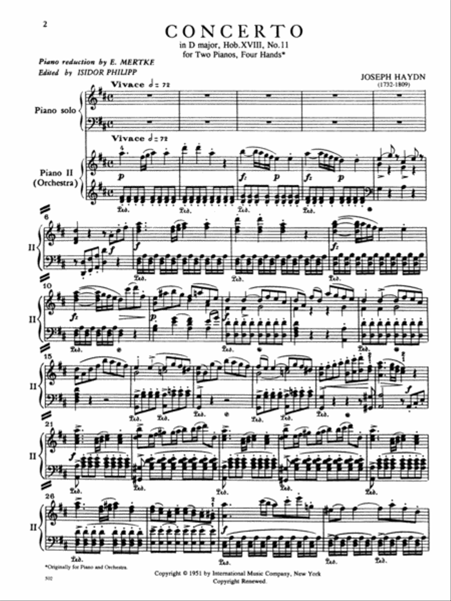 Concerto in D major, Hob. XVIII: No. 11 for Piano & Orchestra (with Cadenzas Piano Solo scores gallery preview page 2