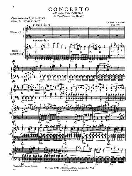 Concerto in D major, Hob. XVIII: No. 11 for Piano & Orchestra (with Cadenzas