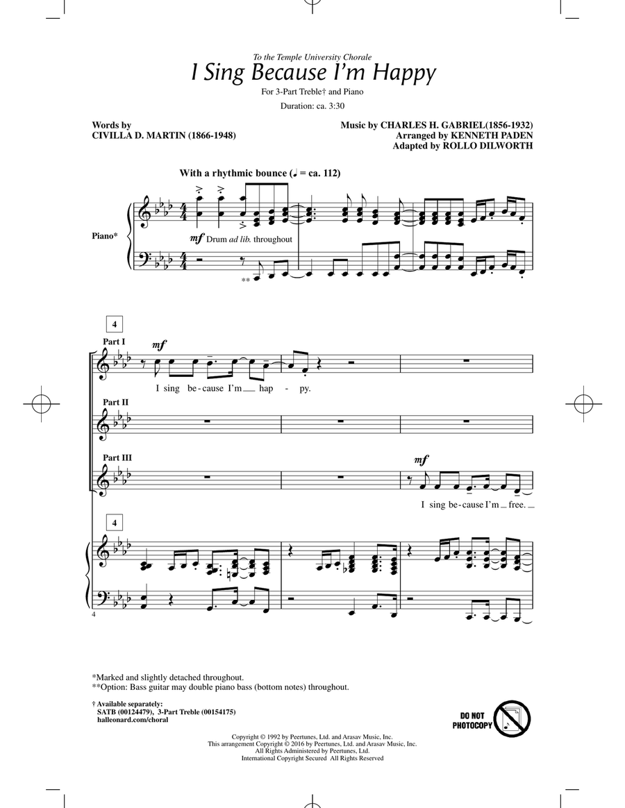 I Sing Because I'm Happy 3-Part scores gallery preview page 1
