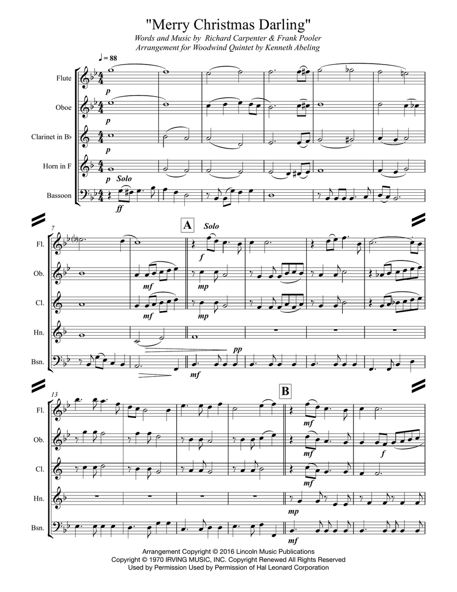 Merry Christmas, Darling Woodwind Quintet scores gallery preview page 2