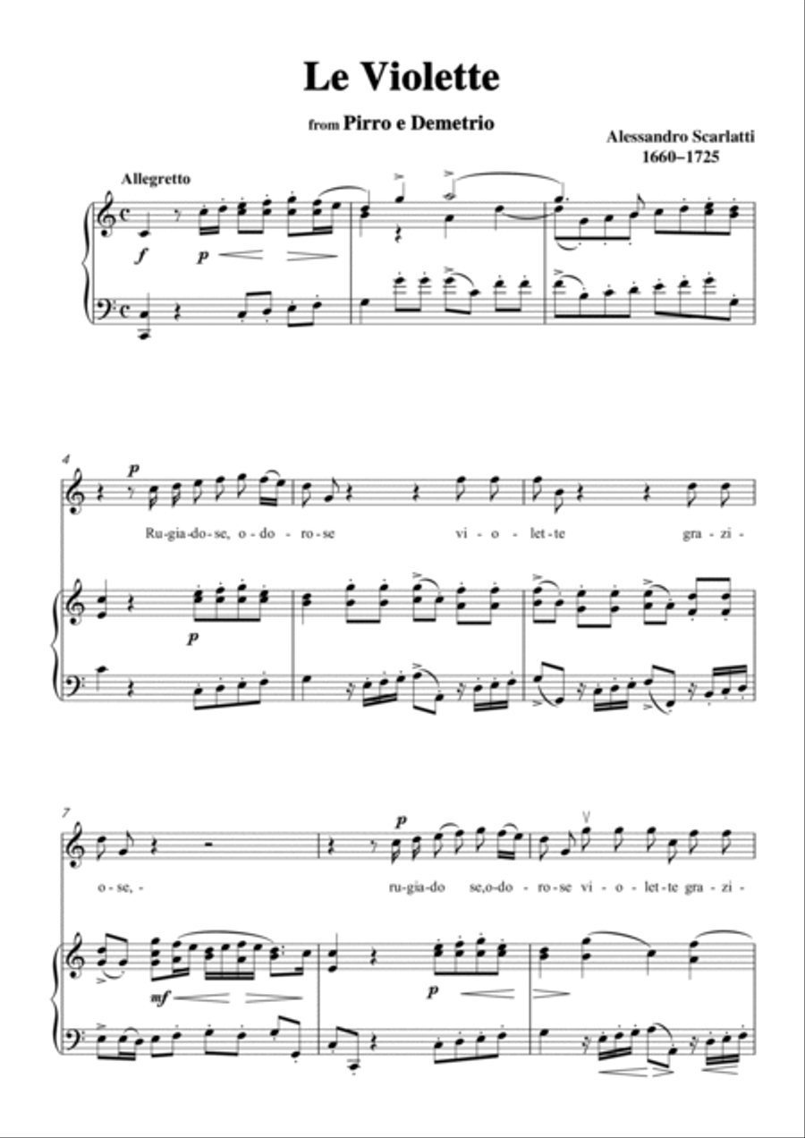 Scarlatti-Le Violette in C Major,from Pirro e Demetrio,for Voice&Piano Voice scores gallery preview page 3