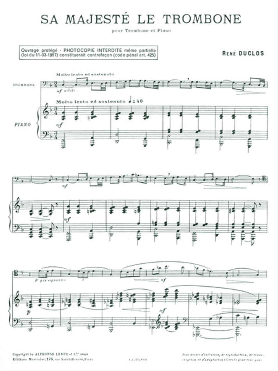 Sa Majeste Le Trombone (trombone & Piano) SA scores gallery preview page 2