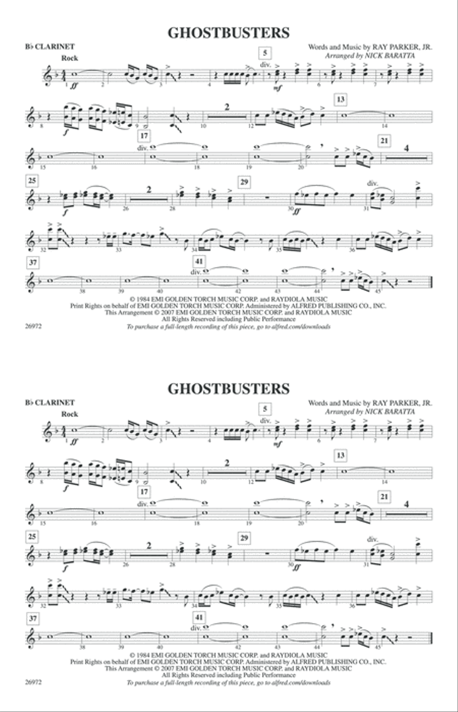 Ghostbusters: 1st B-flat Clarinet Marching Band scores gallery preview page 1
